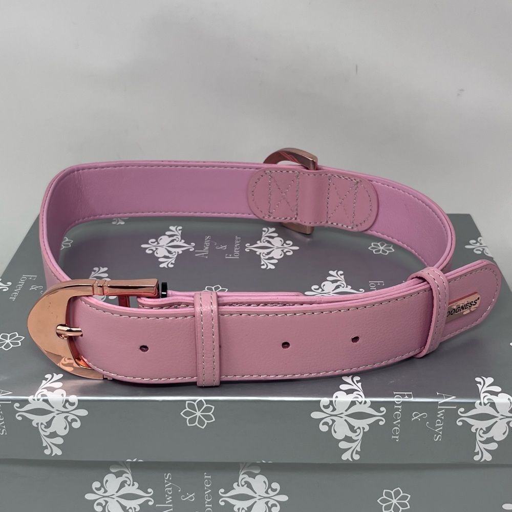 Dogness Pink Leather Rose Gold Hardware Large Dog Collar